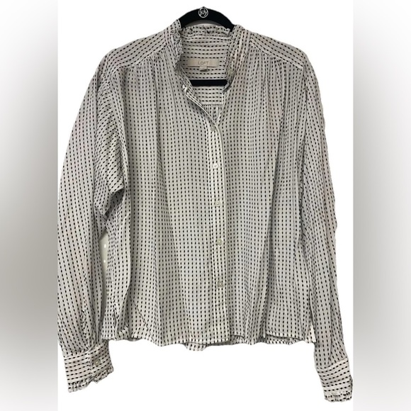 NWOT Loft Swiss Dot Button Down Blouse White/black Size S workwear - Picture 1 of 7
